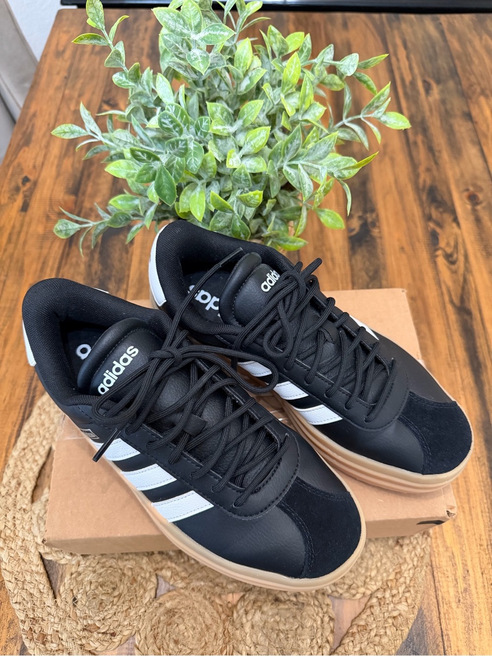 Adidas Black & White Classic Trainer with Platform Sole